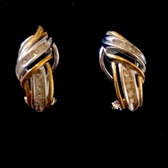 Two Tone Diamond Earrings - Picture 1 of 6